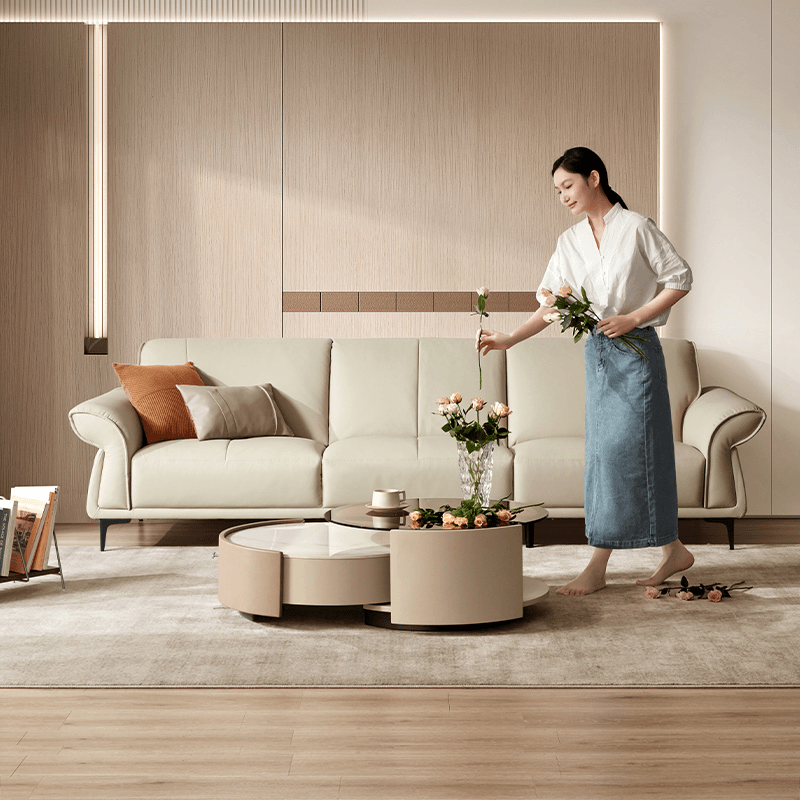 顾家家居KUKAHOME客厅三人位翻折靠包头层黄牛皮沙发牛皮沙发1197