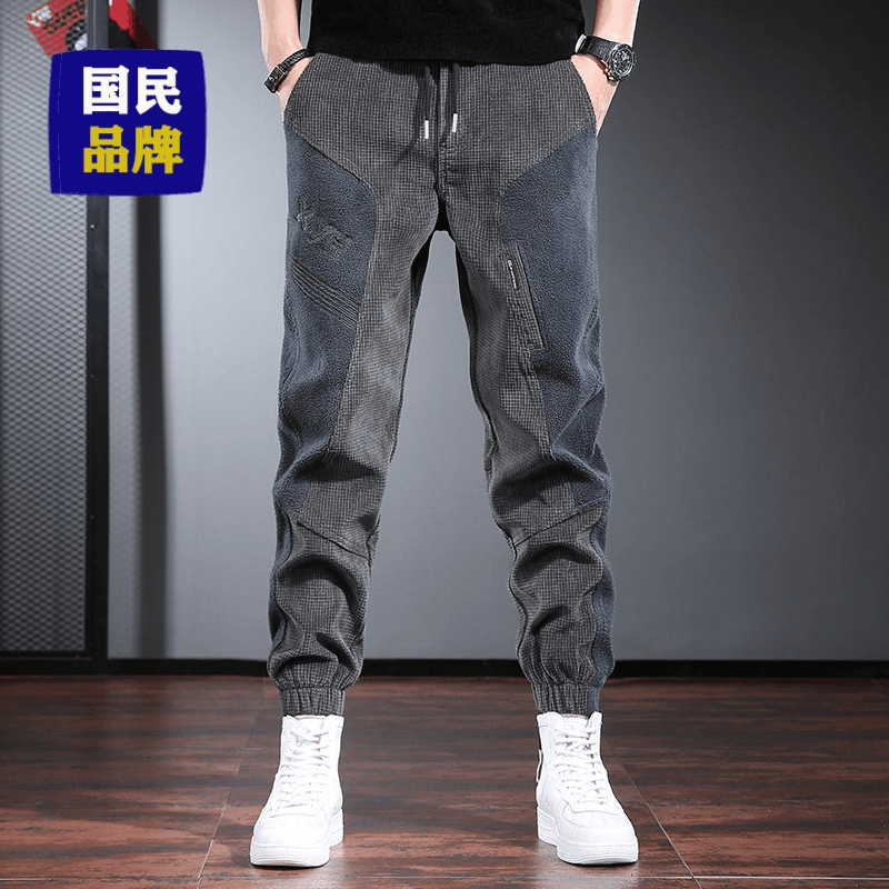 潮流精品男装灰色休闲裤男秋冬款宽松小脚哈伦裤in