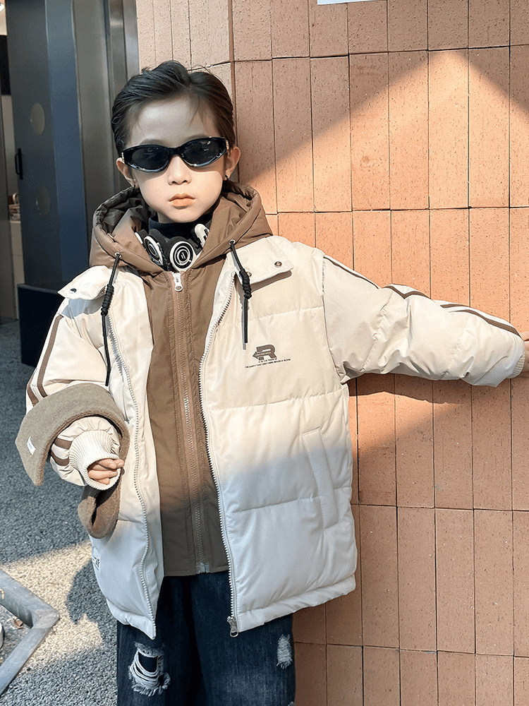 2024童羽绒服秋冬男女童装中长款假两件双杠加厚羽绒服中大童外套