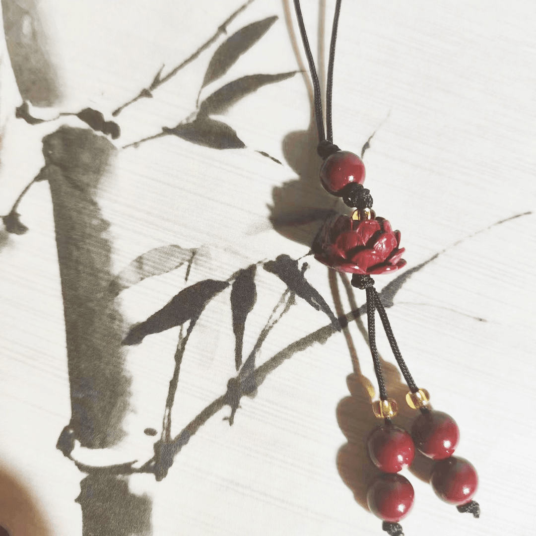 天然辰砂天然朱砂莲花手机挂件绳手机链汽车 钥匙扣吊坠平安礼物