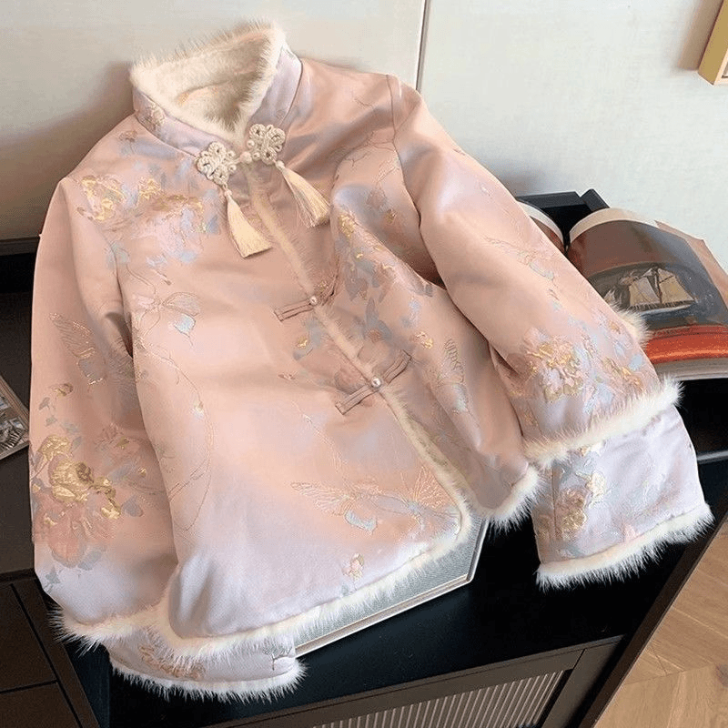 小香风盘扣立领棉服外套女秋冬2023新款国风复古甜美气质保暖上衣