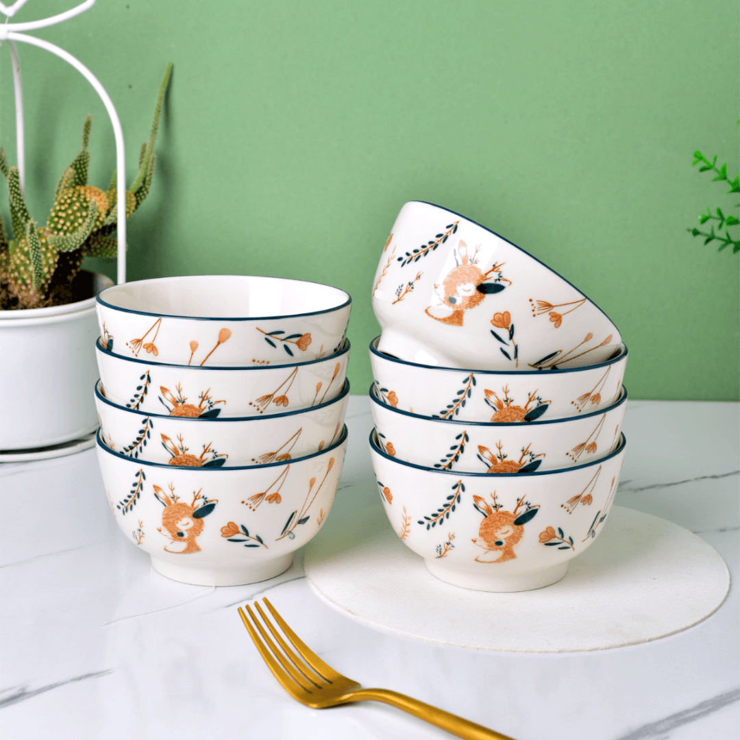 【包赔不补发131】小鹿5英寸碗8只+送小鹿小勺8只家用高颜值防烫