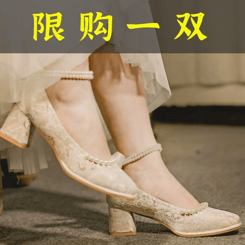 达芙妮沿荐鞋古风新中式礼服旗袍鞋子民国风百搭春季高跟单鞋女高