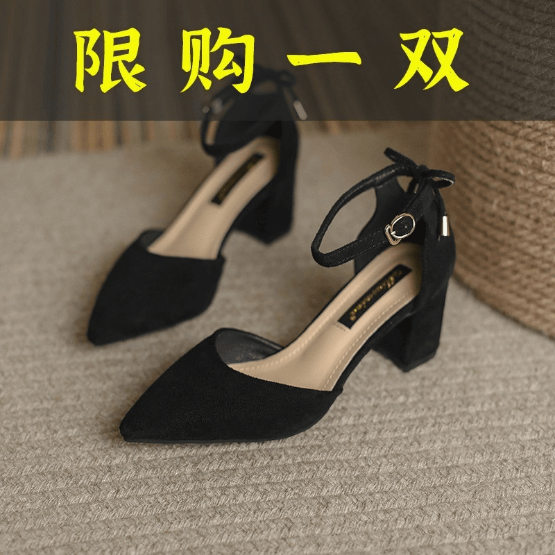 达芙妮沿荐法式高跟鞋女2023春秋新款小众设计粗跟尖头百搭蝴蝶结