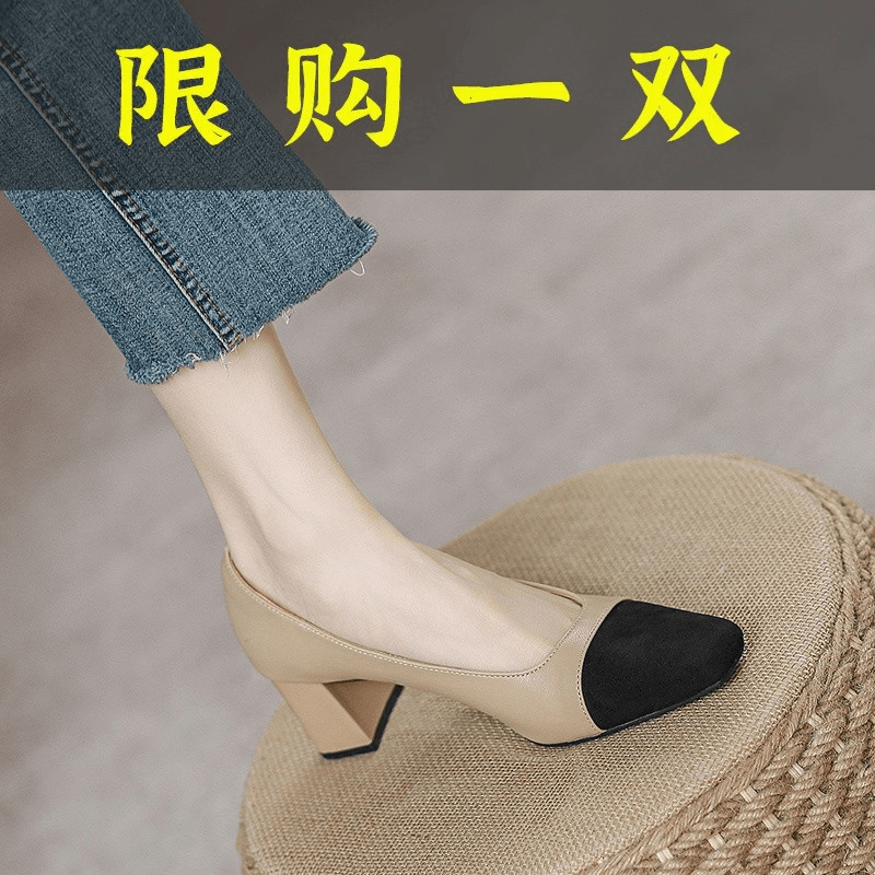 达芙妮沿荐小羊皮单鞋女高跟粗跟真皮软底粗跟中跟低跟气质方头时