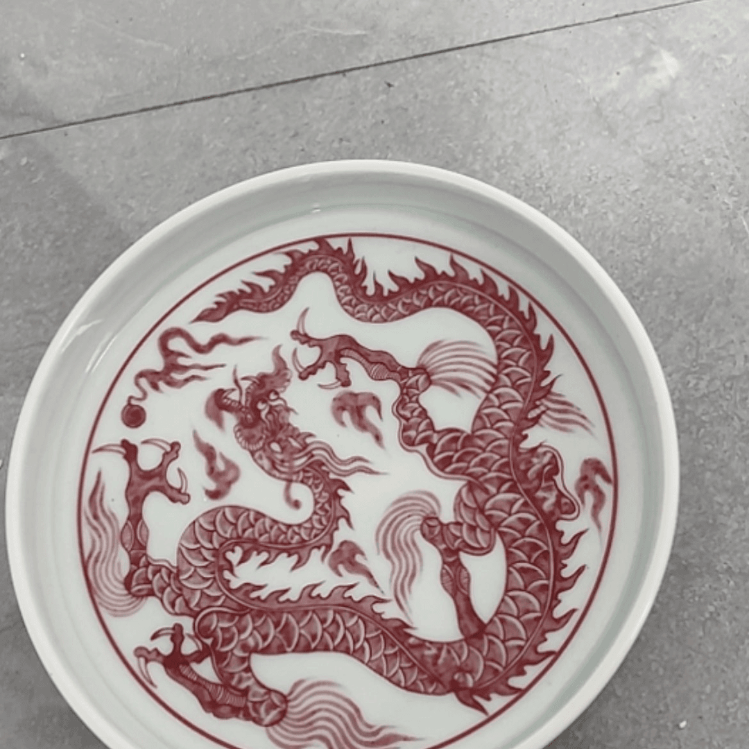 【闪购商品】陶瓷白瓷红龙壶承