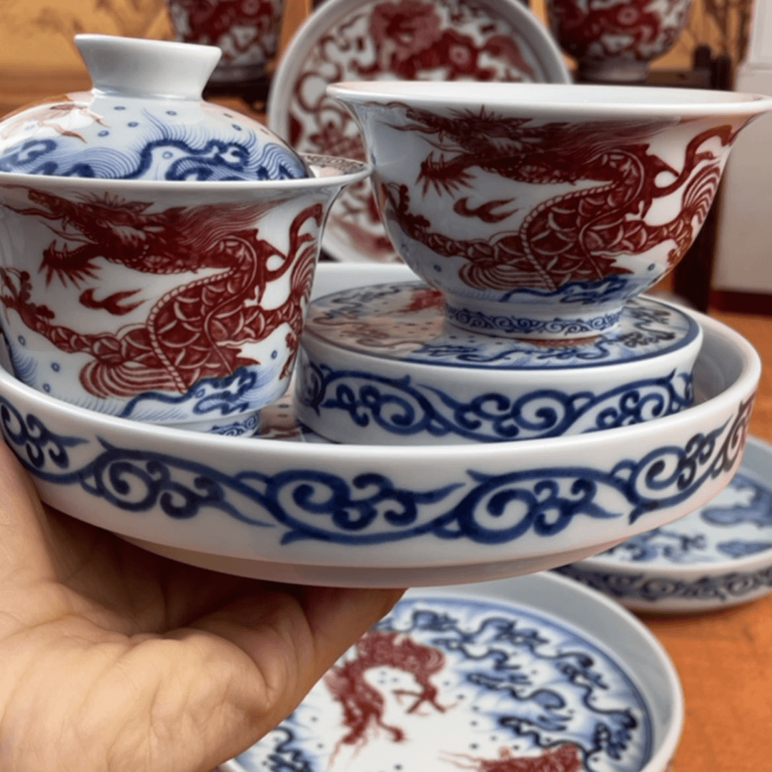 【闪购商品】陶瓷杯白瓷鱼化龙4件套