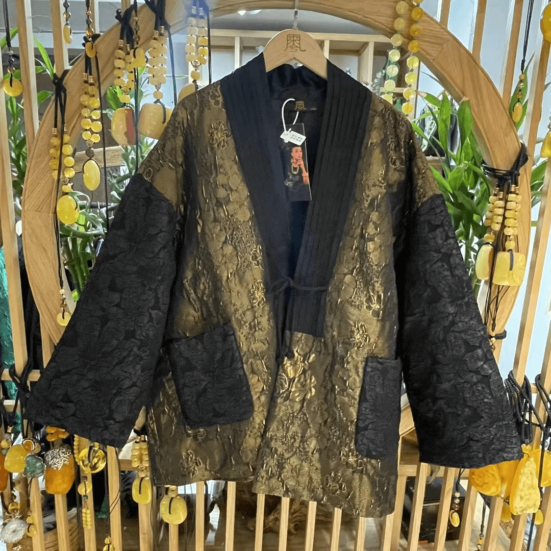 凤徕兮私人定制金色提花对襟系绳加棉风衣(SMY3121)