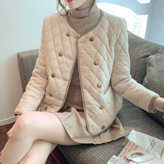 小个子小香风撞色轻薄款棉服外套女冬季保暖休闲气质短款上衣百搭