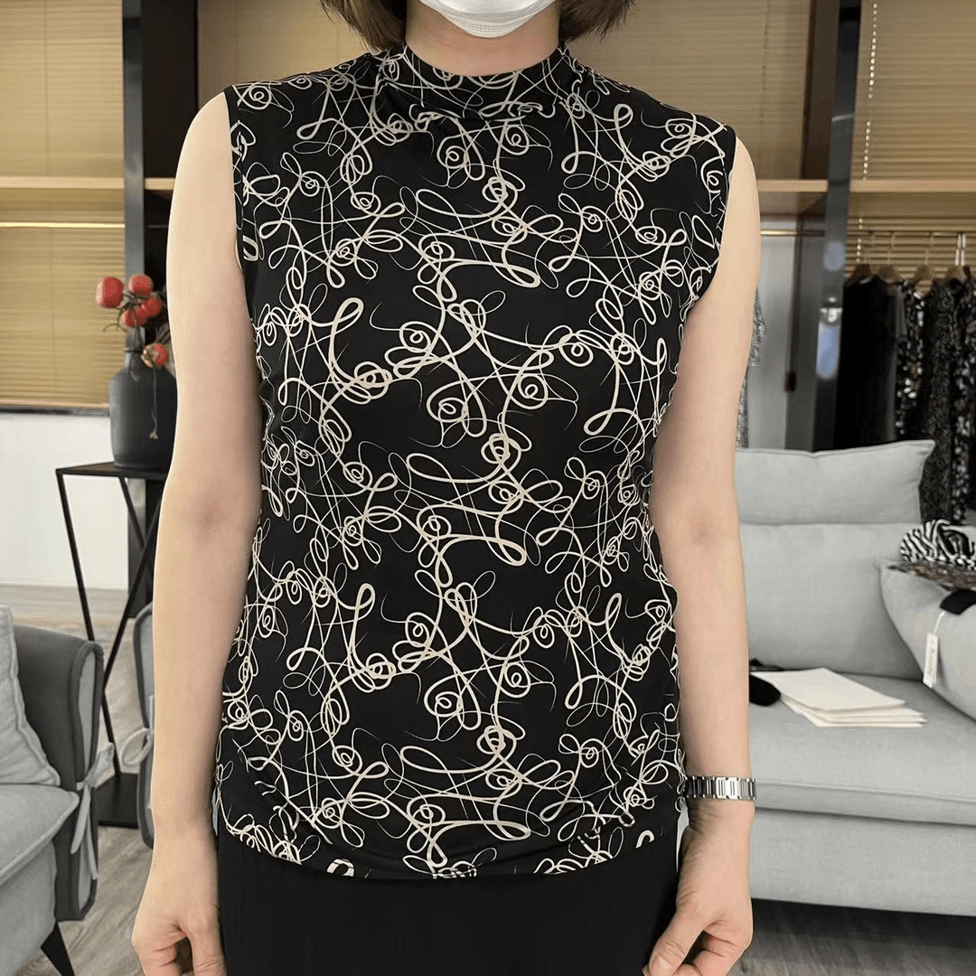NJ桑蚕丝80克42针无袖半高领女式上衣3695