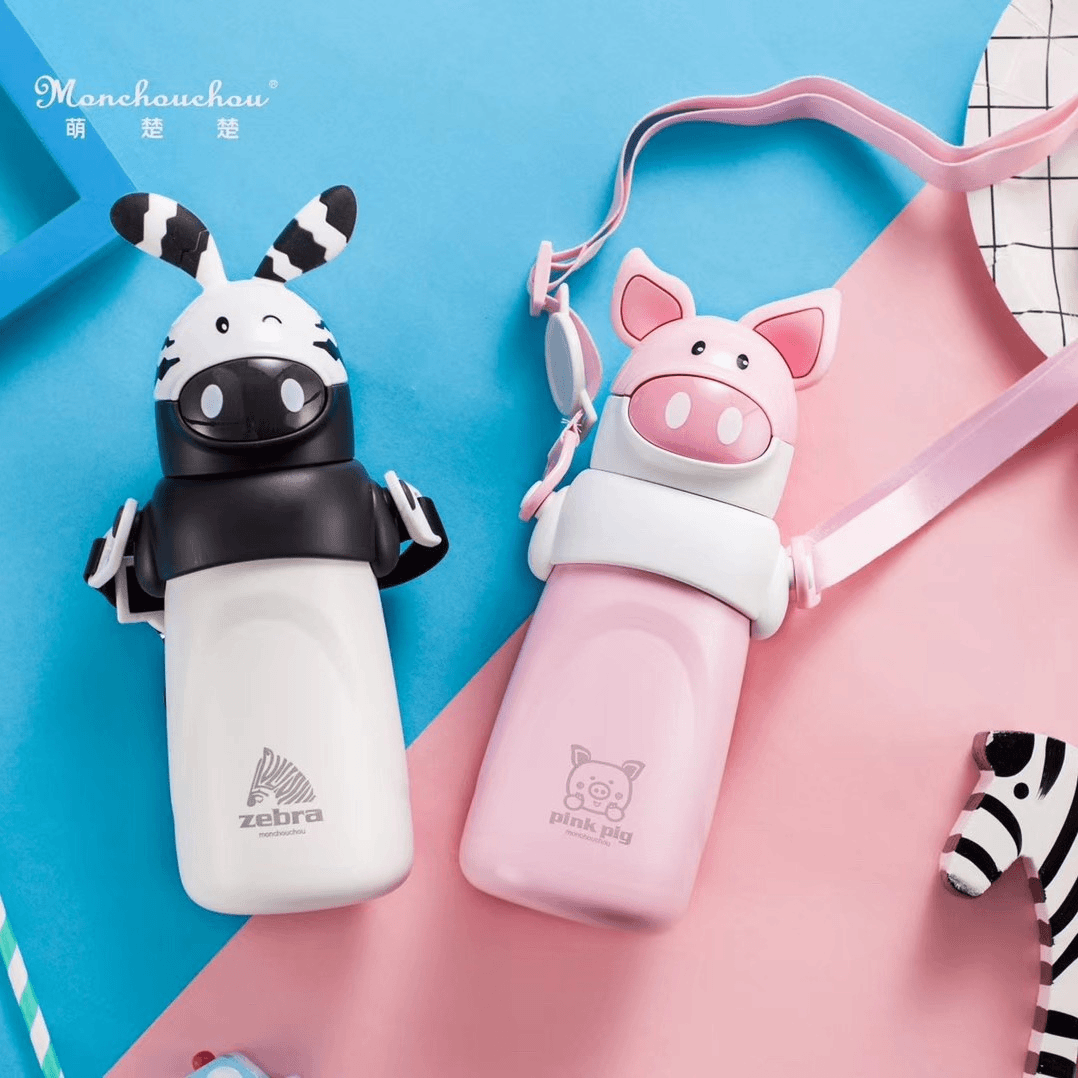 儿童保温杯子 小猪斑马吸管316水杯两用宝宝男女小学生便携