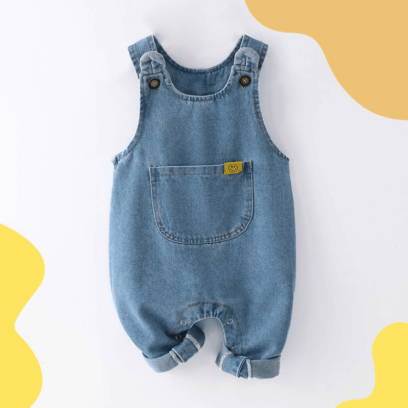 婴儿牛仔背带裤春秋一岁按扣可开档男幼童连体裤裤子女宝