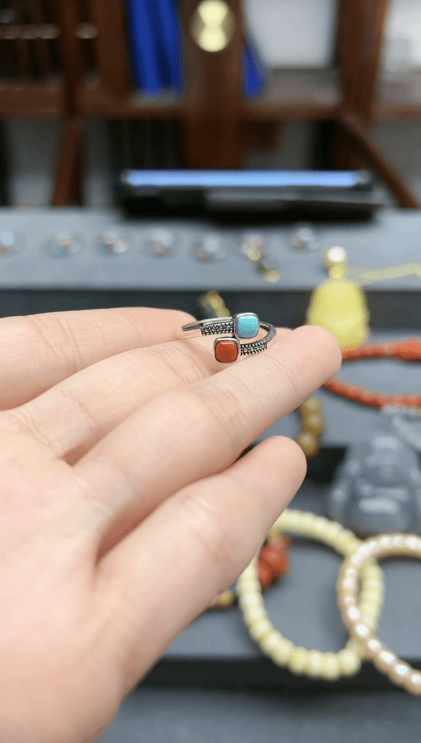 【闪购商品】绿松石戒指银S925镶嵌松石双拼戒指*20 GW