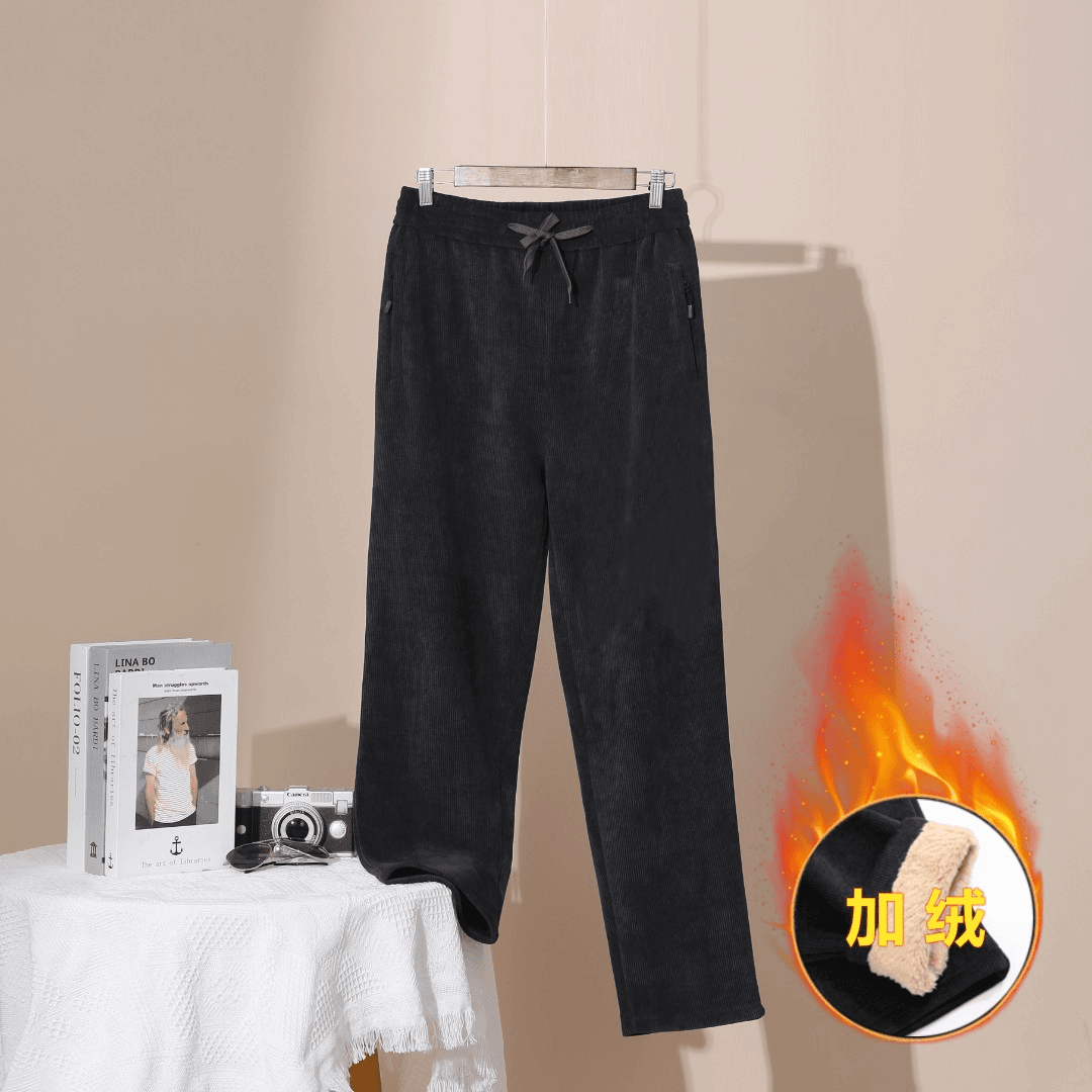 高端条纹雪尼尔男裤加绒款宽松条绒休闲裤男秋冬季爸爸博澳绒裤子