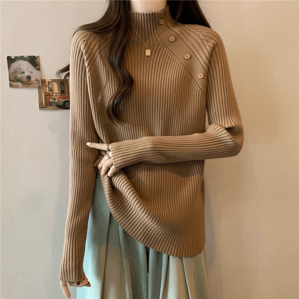 大码半高领针织打底衫胖mm2024年新款长袖正肩宽松显瘦遮肚子毛衣
