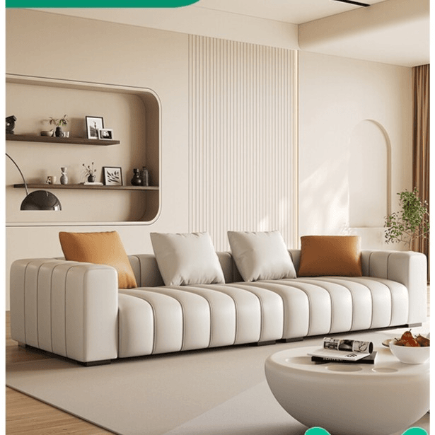 【钢琴键沙发】真皮意式极简客厅小户型简约直排三人位猫抓皮沙发