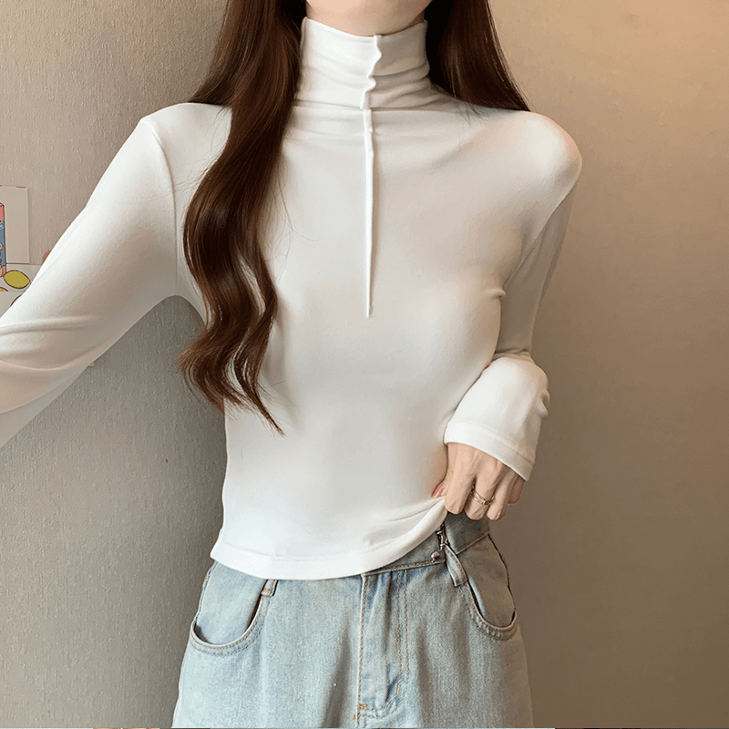 德绒内搭半高领修身设计感洋气打底衫女2023秋冬新款短款T裇上衣