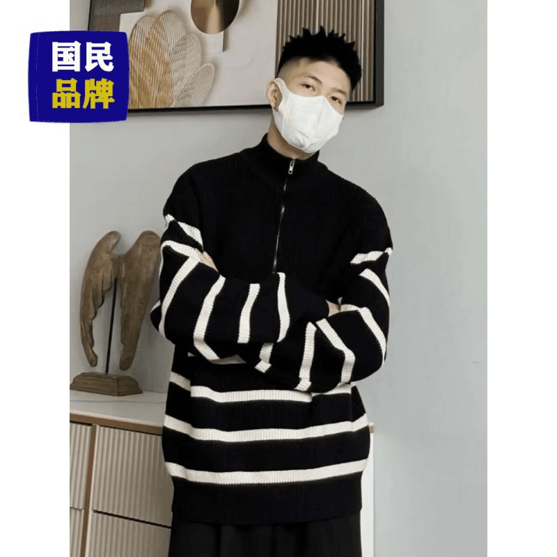 【小扬哥推荐】2024秋冬新款加厚慵懒风针织衫半拉链翻领男毛衣休