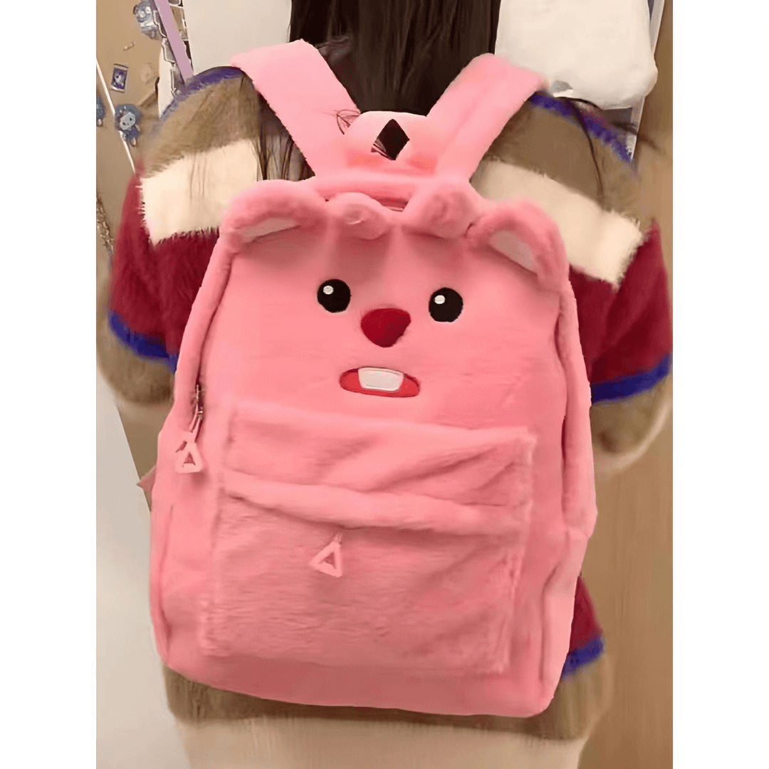 海狸loopy双肩包毛绒设计感小众超火双肩包小型女大学生校园H631