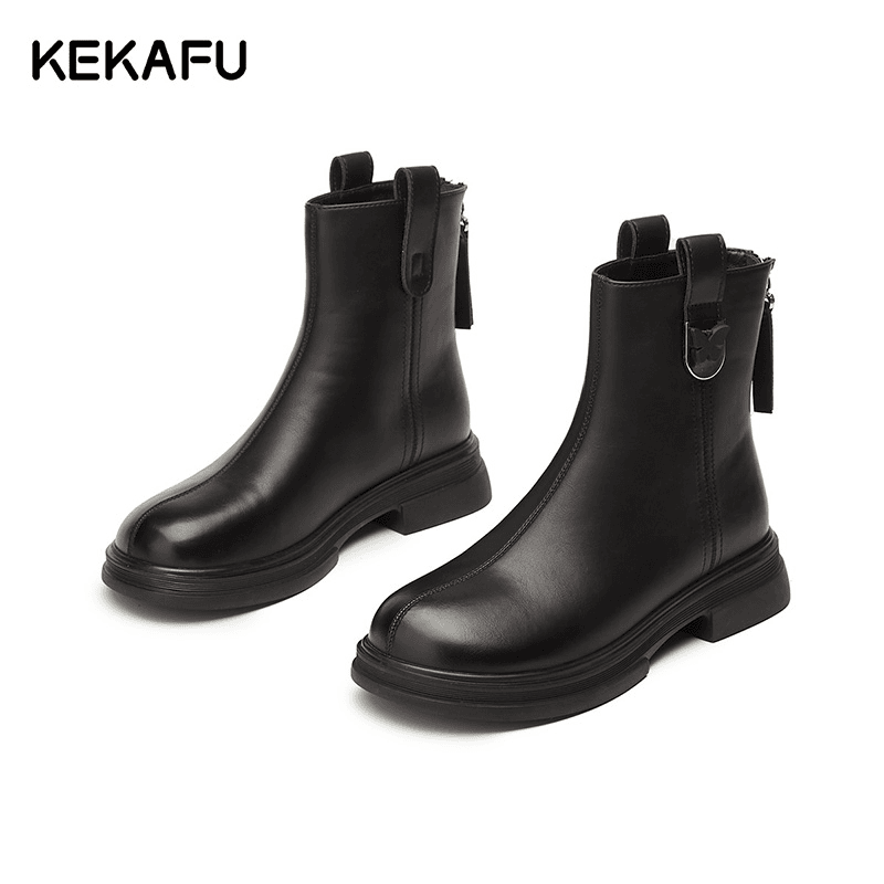 KEKAFU/珂卡芙粗跟爆款时装靴女2023新款春秋圆头时尚百搭瘦瘦靴