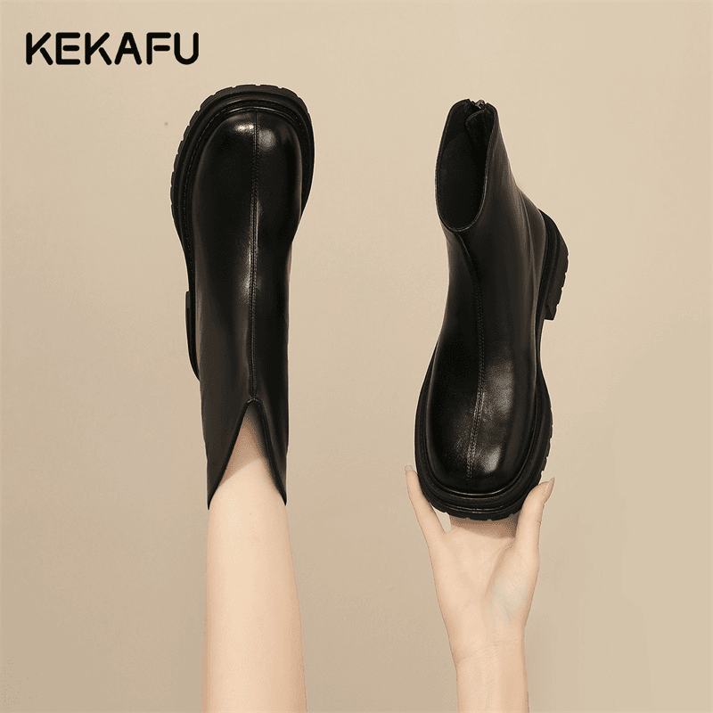 KEKAFU/珂卡芙百搭高级靴子2023新款秋厚底女靴英伦风气质烟筒靴