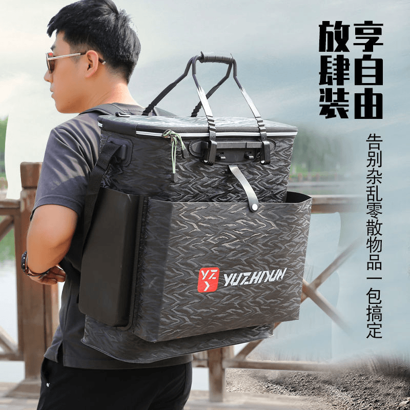 新款鱼箱装鱼桶钓鱼双肩背包加厚鱼护桶一体成型钓鱼收纳渔具桶包