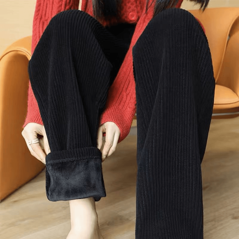 黑色灯芯绒阔腿裤女2023秋冬加绒加厚高腰显瘦垂感雪尼尔直筒裤子
