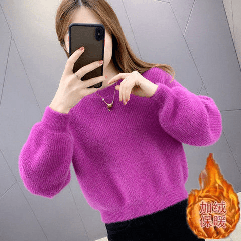 小个子短款套头加绒毛衣女2020年新款秋冬洋气外穿打底衫