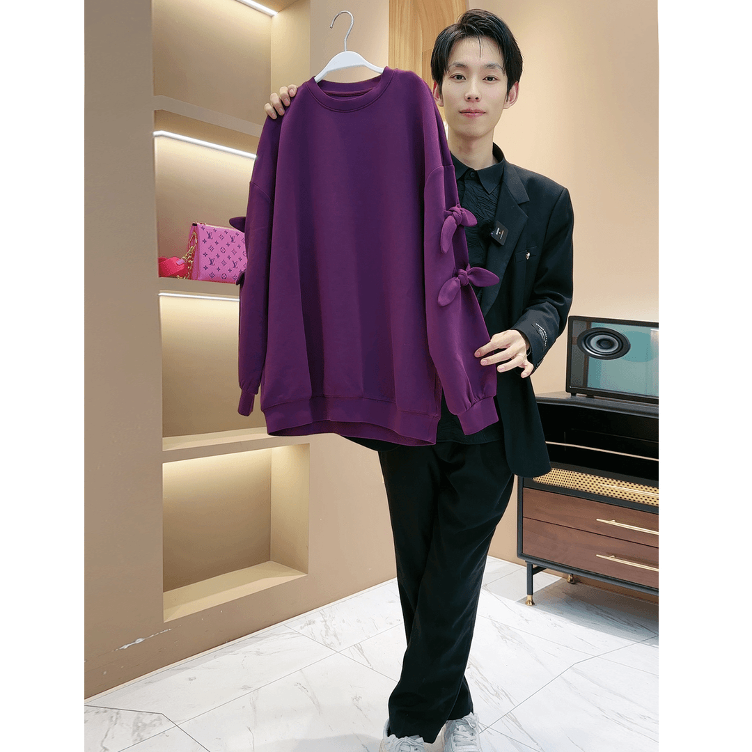 【LIANG哥定制】冬季新品小众时尚休闲百搭拼接气质蝴蝶袖卫衣1538A