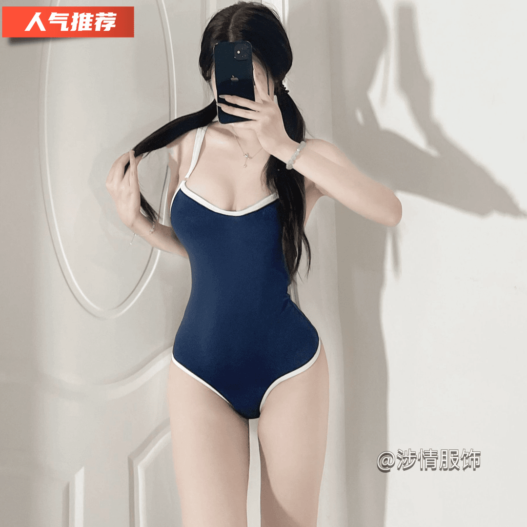 日系可爱库水连体衣性感休闲泳衣女纯色体操服紧身衣情调趣味