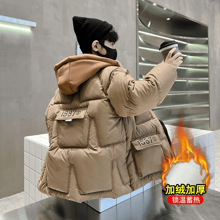 儿童装男童夹棉加厚冬装棉衣2023新款中大童冬季棉袄韩版加绒棉服