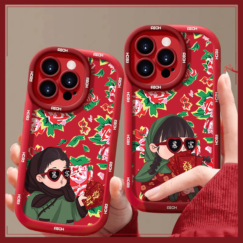 新年东北大花布泡芙苹果14promax手机壳iphone15全包13硅胶12软11