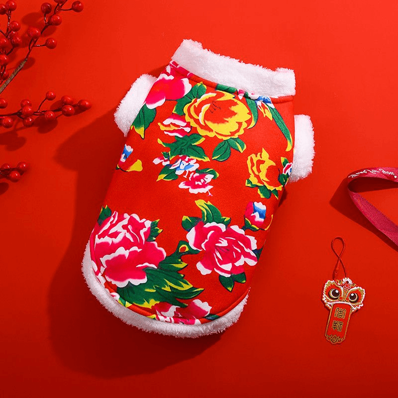 猫咪衣服冬季新年泰迪东北大花袄英短银渐层幼猫博美宠物狗狗衣服