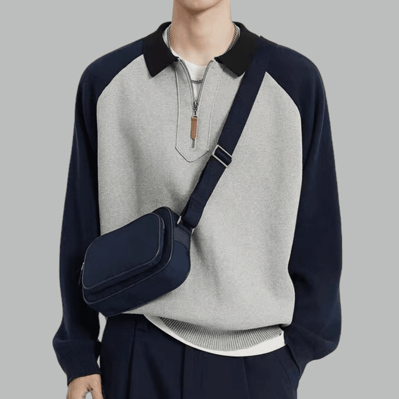 撞色半拉链polo领套头针织衫2023秋冬季新款韩版百搭毛衣外套男士