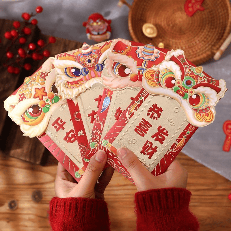 2024龙年通用卡通立体红包个性创意烫金新年压岁包可爱醒狮利是封