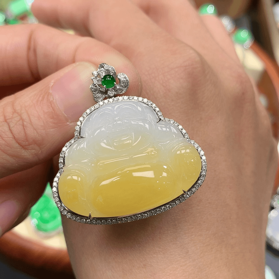 【闪购商品】翡翠颈饰18K金镶嵌两*朵