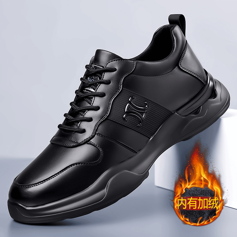 【手工牛皮】冬季男士新款百搭软底休闲男皮鞋真皮加绒保暖防滑棉鞋