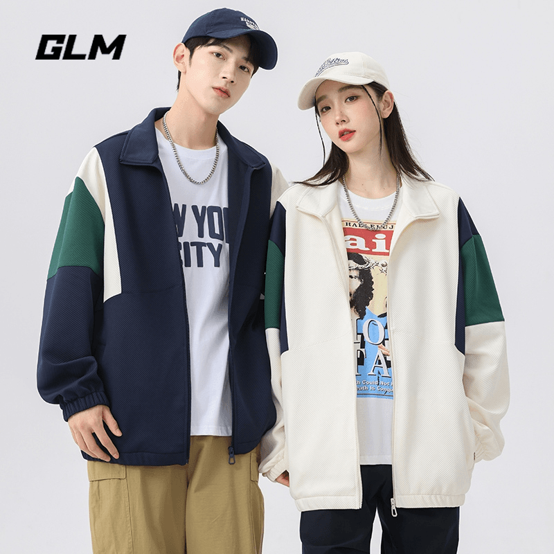GLM 秋冬季新款百搭男士潮流时尚上衣撞色拼接情侣运动保暖夹克