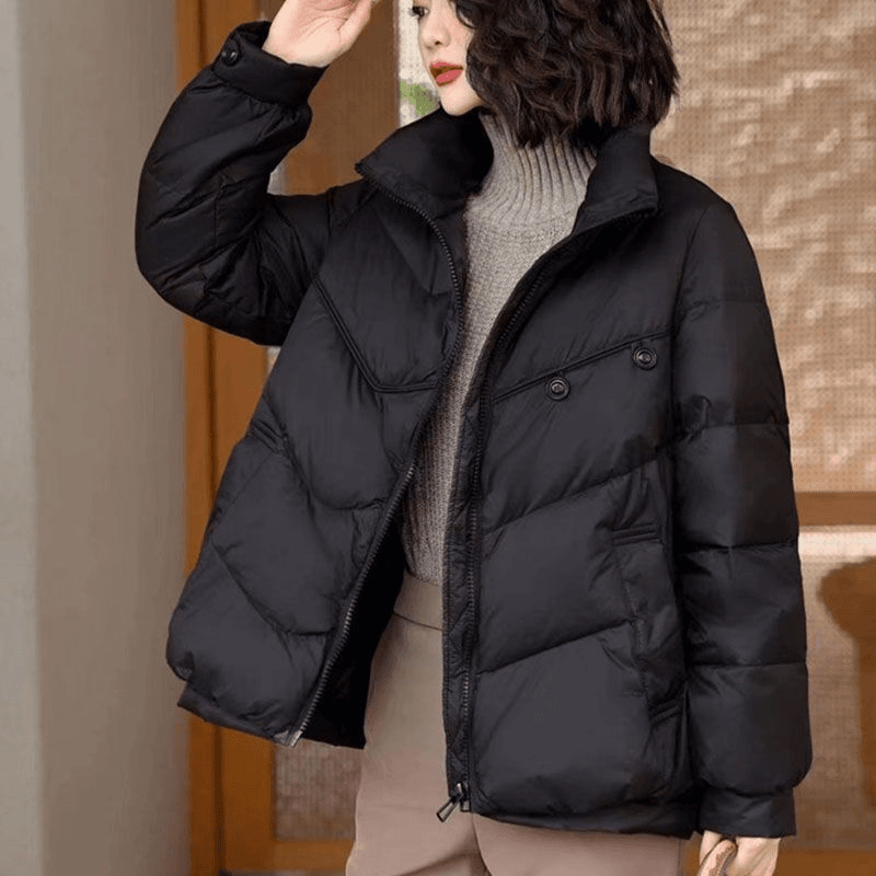反季新款韩版宽松休闲羽绒服女短款时尚立领白鸭绒加厚两粒扣外套