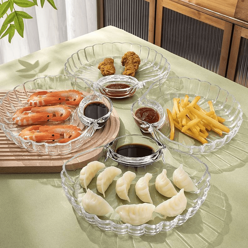 家用贝壳饺子盘带蘸料碟欧式创意家居沙拉碗水果盘减肥减脂分餐盘