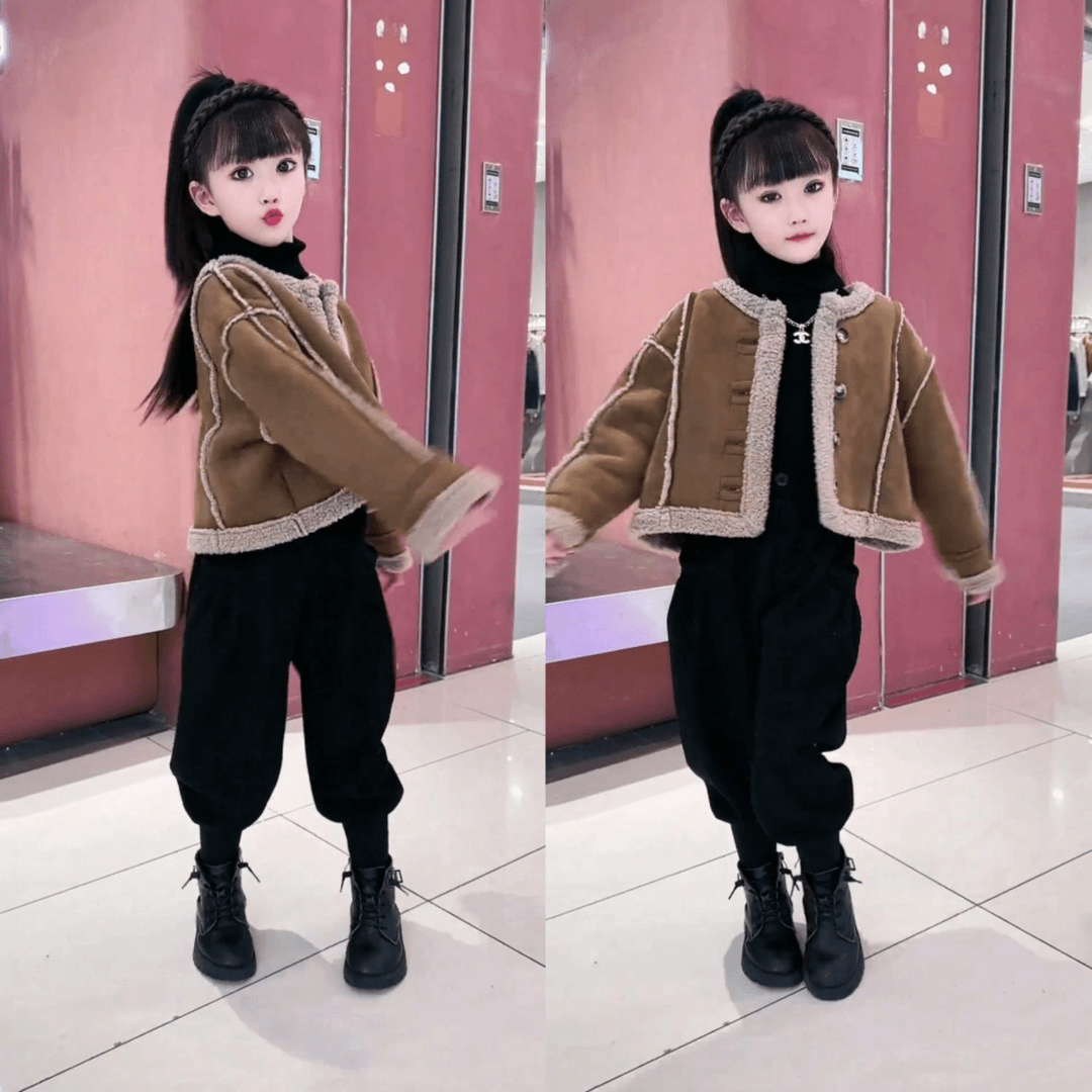 女童冬季新款加绒外套2024宝宝秋冬皮毛一体加厚洋气羊羔儿童