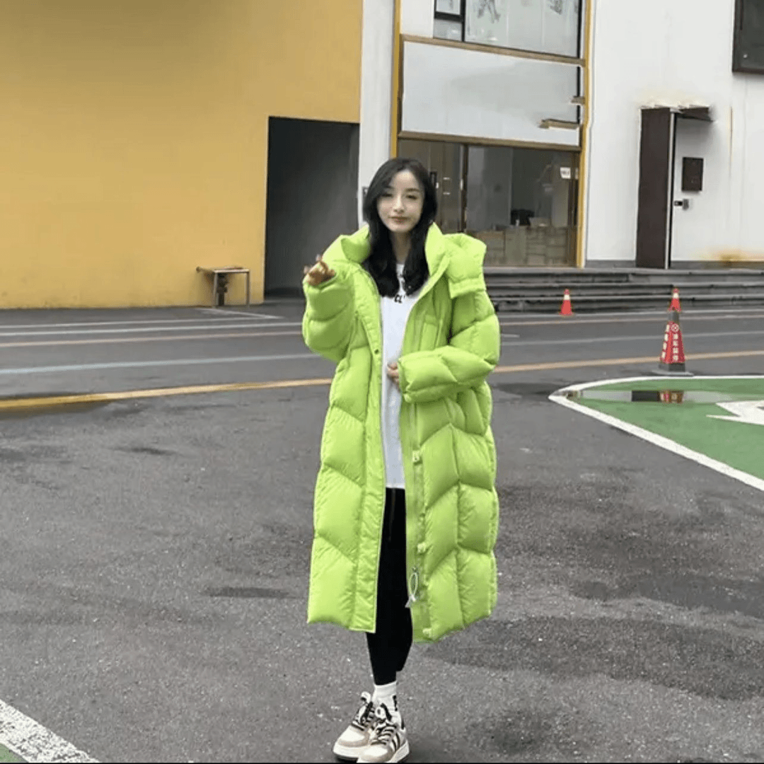 2023冬装网红爆款白色宽松加厚长款过膝大翻领手套羽绒服外