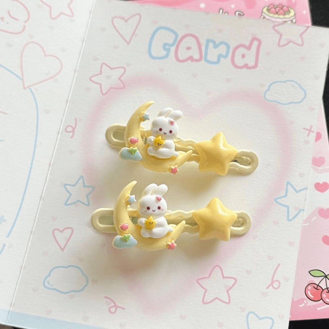 学生头饰一字夹美少女前额ins鸭嘴发饰清新创意甜美边夹星星月亮