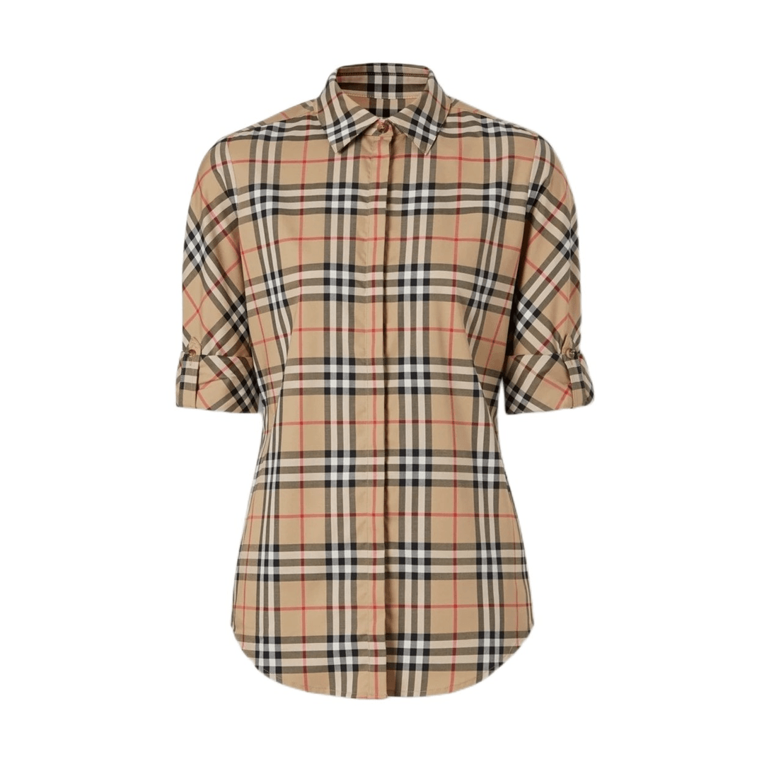 BURBERRY/博柏利 衬衣休闲修身格纹弹力棉质斜纹衬衫 8018475