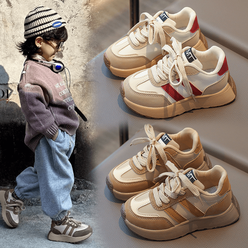 童鞋儿童运动鞋2024春秋新款男童休闲鞋软底皮面女童老爹鞋运动鞋