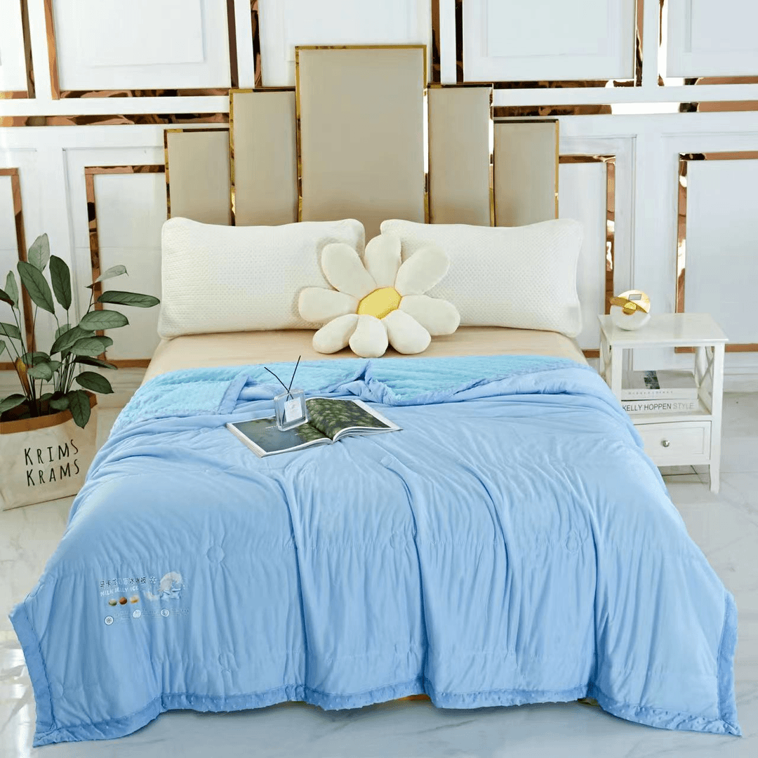 壹轻奢薄款纯色纯色机洗印花学生单人夏凉被丝滑冷感双面亲肤包边