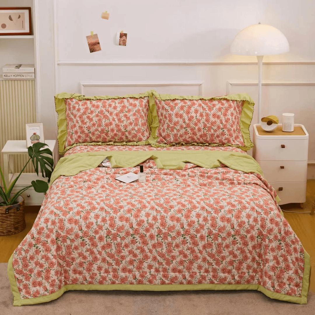 壹壹夏凉被轻奢机洗亲肤印花夏被凉感绗缝双面碎花多功能韩式夹棉