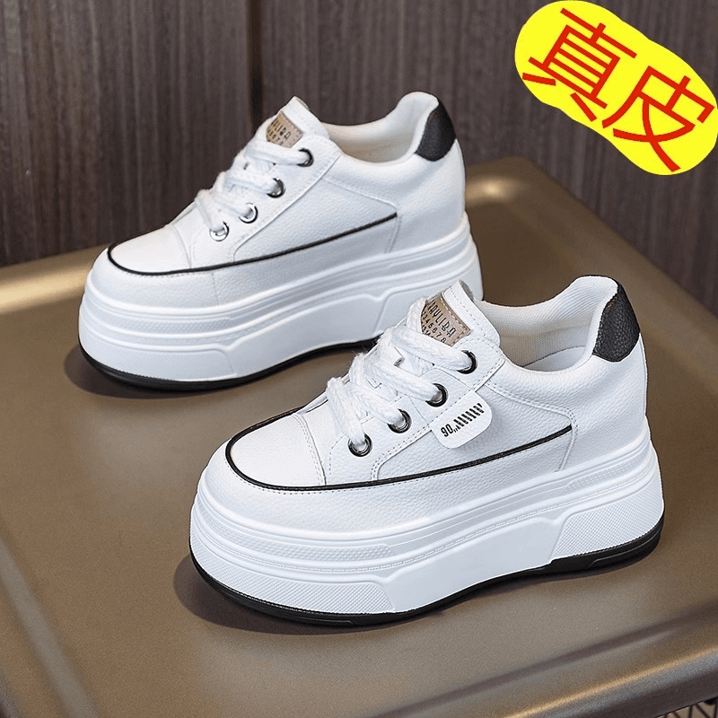 百丽纯爱增高9cm真皮内增高小白鞋2023秋冬新款运动休闲百搭厚底