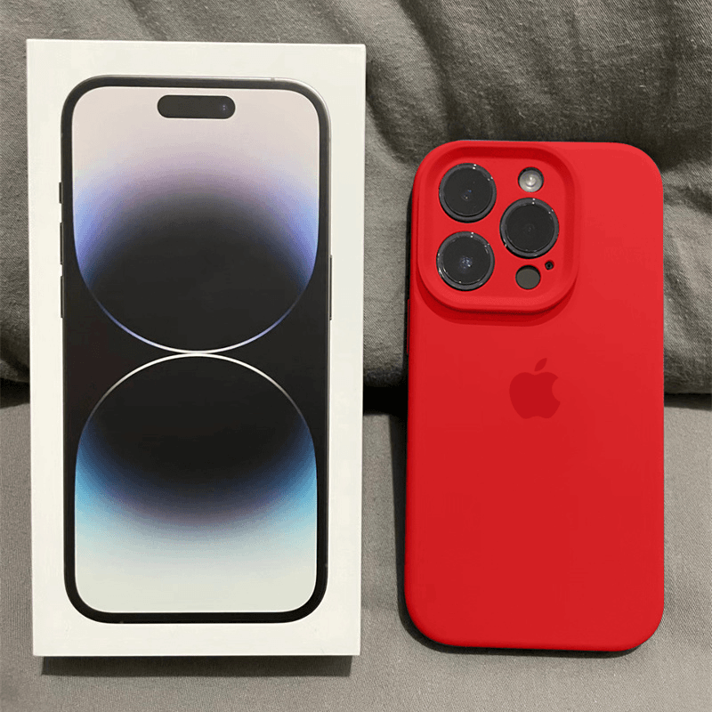 红色苹果14ProMax手机壳液态硅胶iPhone15全包13防摔12耐脏11软