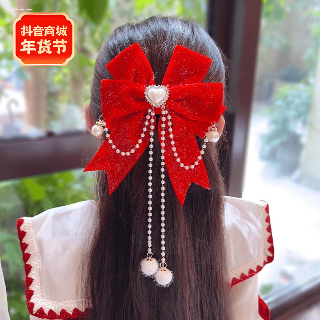 丝绒蝴蝶结飘带发夹发饰简约2023甜妹时尚发量少女气质新款发卡
